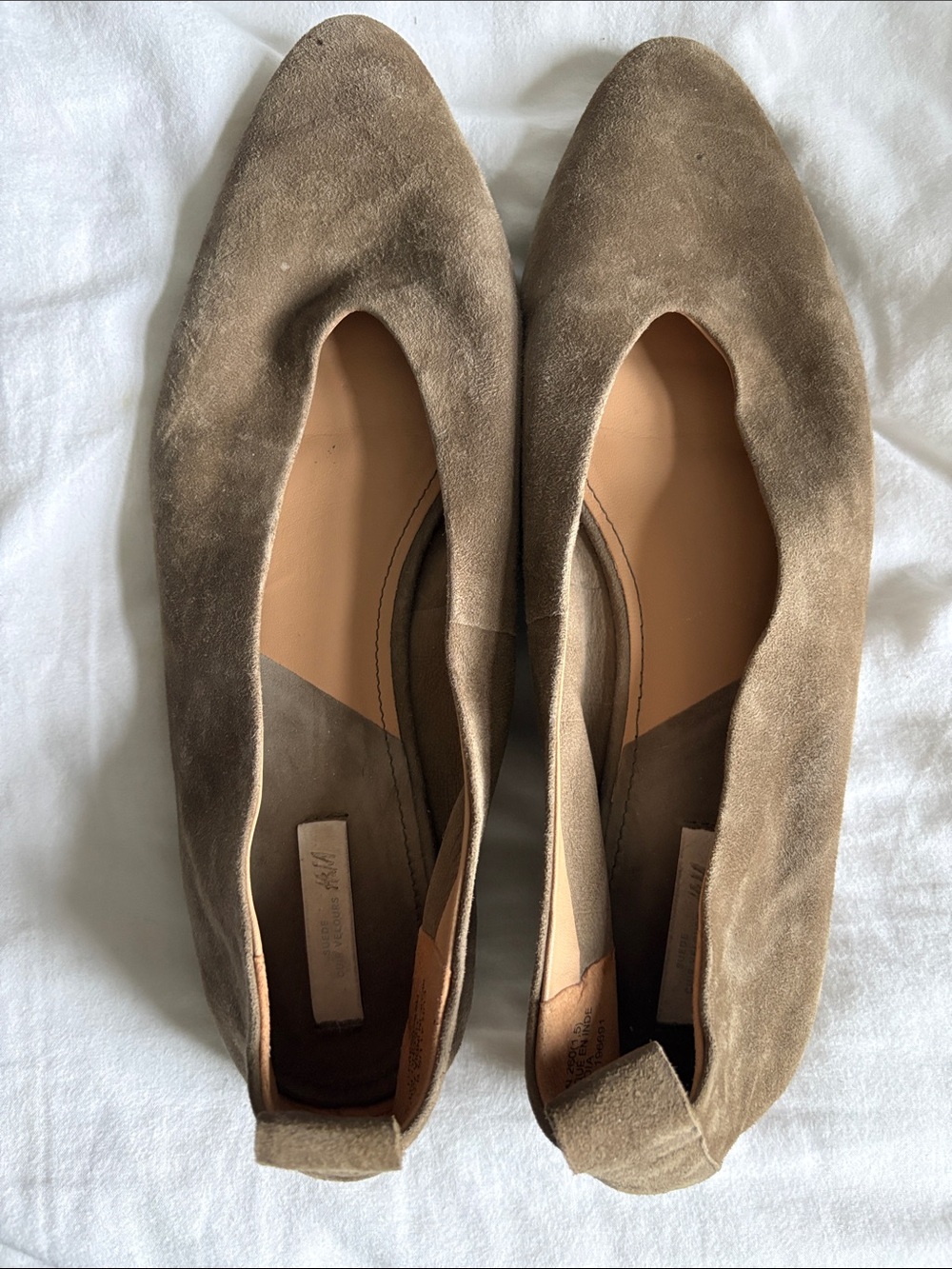 H&M Taupe Suede Pointed-Toe Slip-On Flats